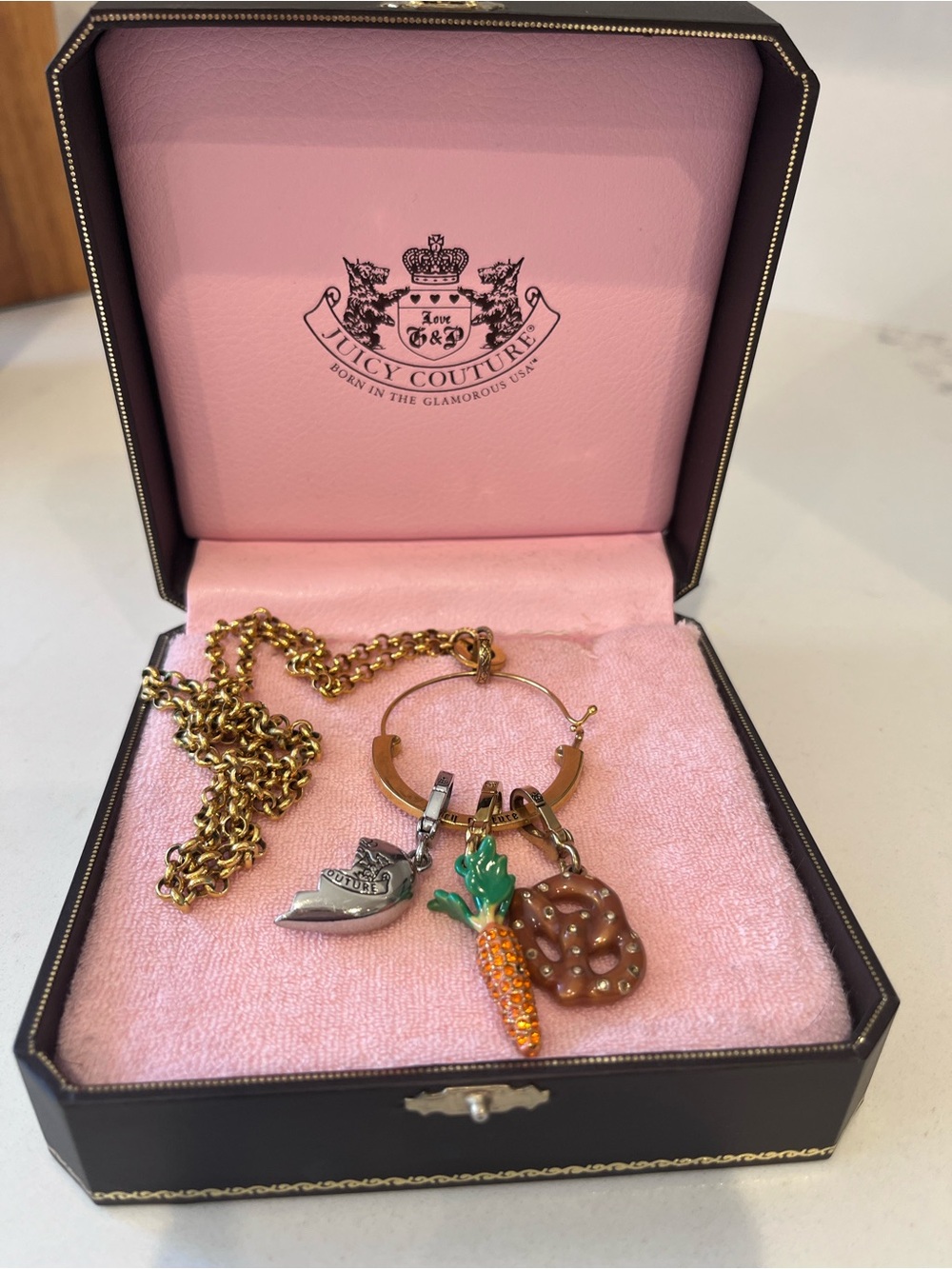 Vintage Y2K juicy couture charm holder catcher long pendant chain necklace